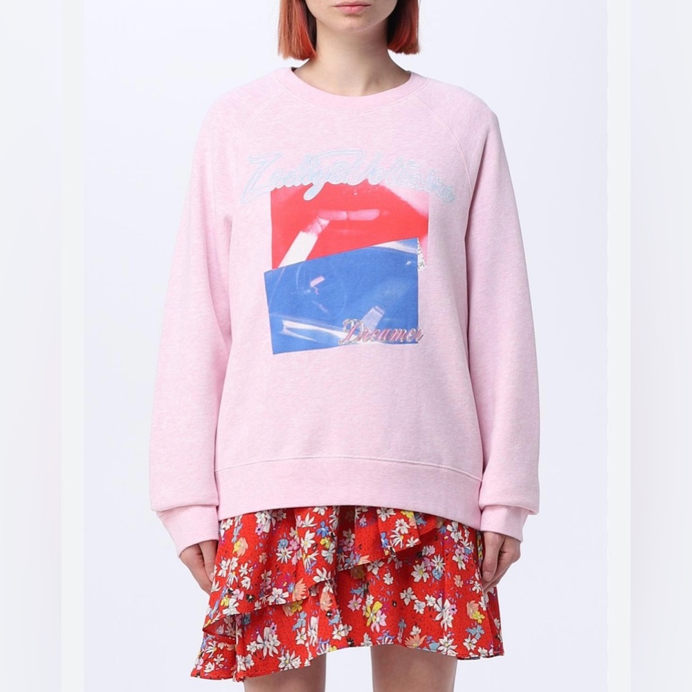 NWOT: Zadig & Voltaire printed sweatshirt in pink. Size Medium